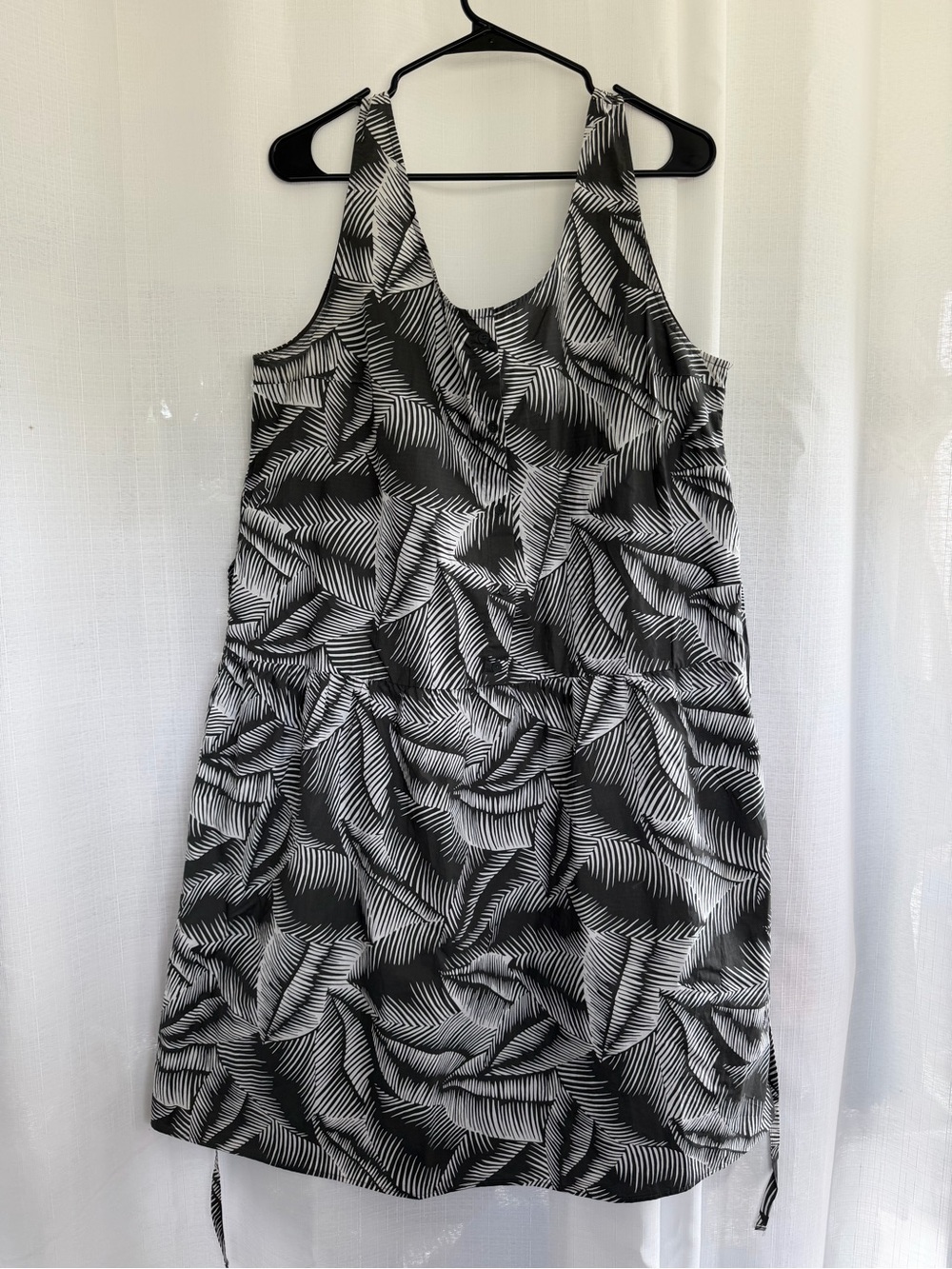 Gap Palm Leaf Tropical Sleeveless Midi Dress XL Grey White Belted Button Front